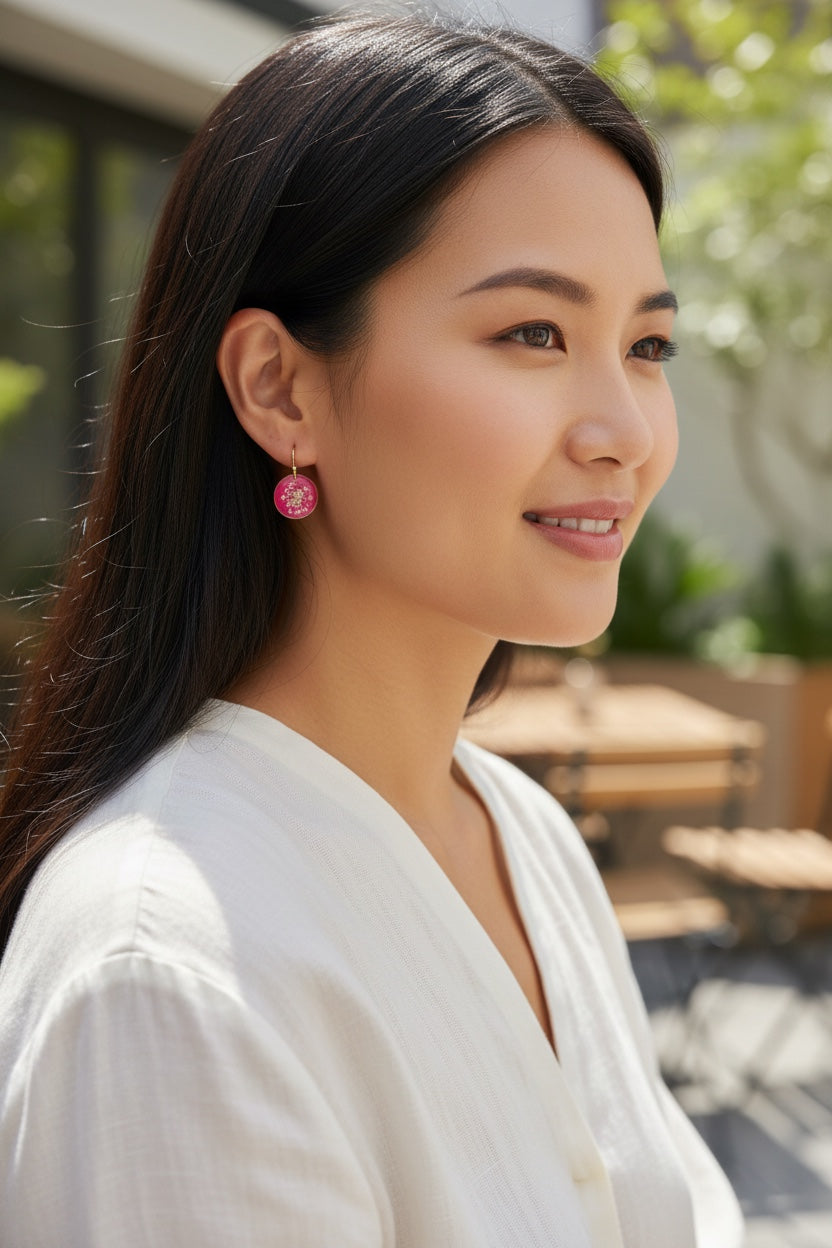 Roze Gloed - Oorbellen met Witte Dille