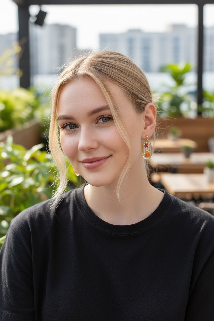 Herfstcollectie - Ovale oorbellen met blaadje en pompoen