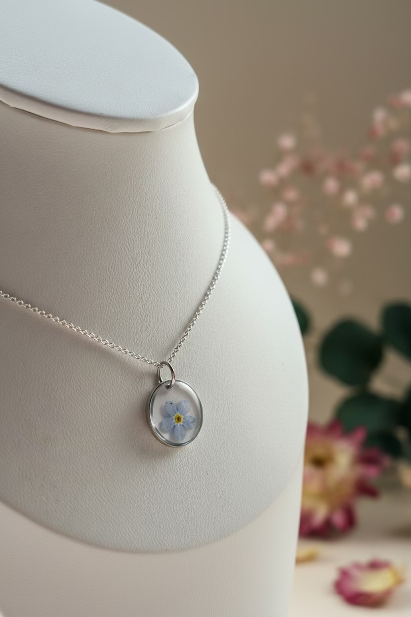 Liefdevolle herinnering – zilveren ketting met vergeet-mij-nietje in hanger