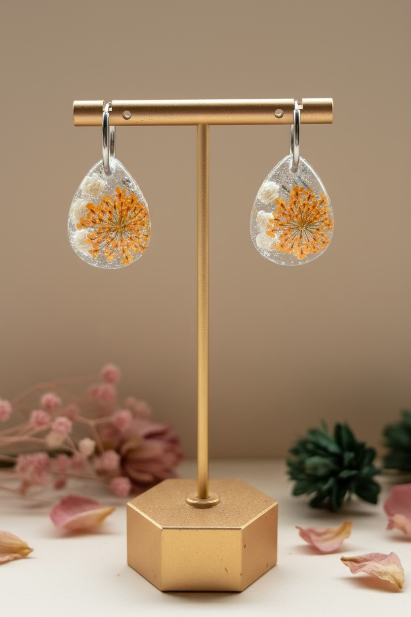 Herfstcollectie - traandruppels met oranje witte dille en gipskruid