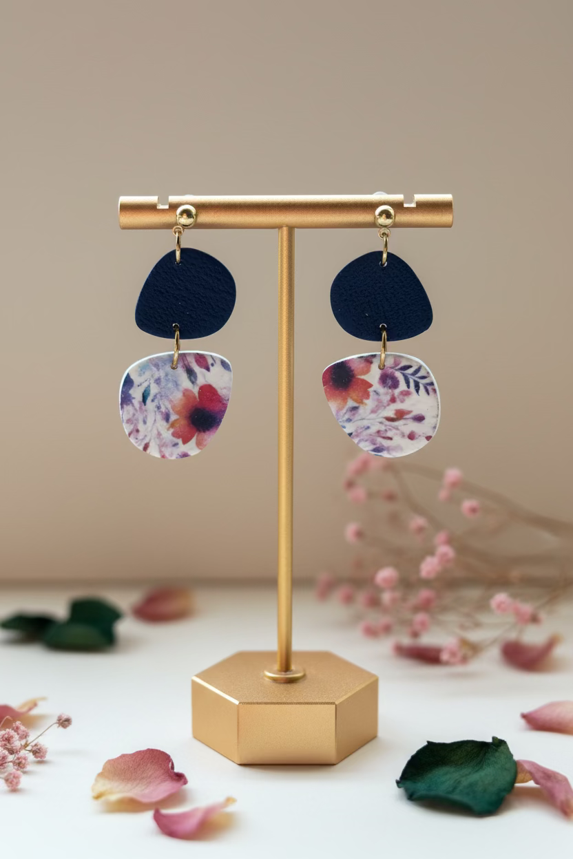 Handgemaakte oorbellen van polymeerklei – tweedelig design