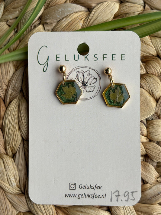 🍃 Herfstkleuren in miniatuur – kleine oorbellen met blad in resin