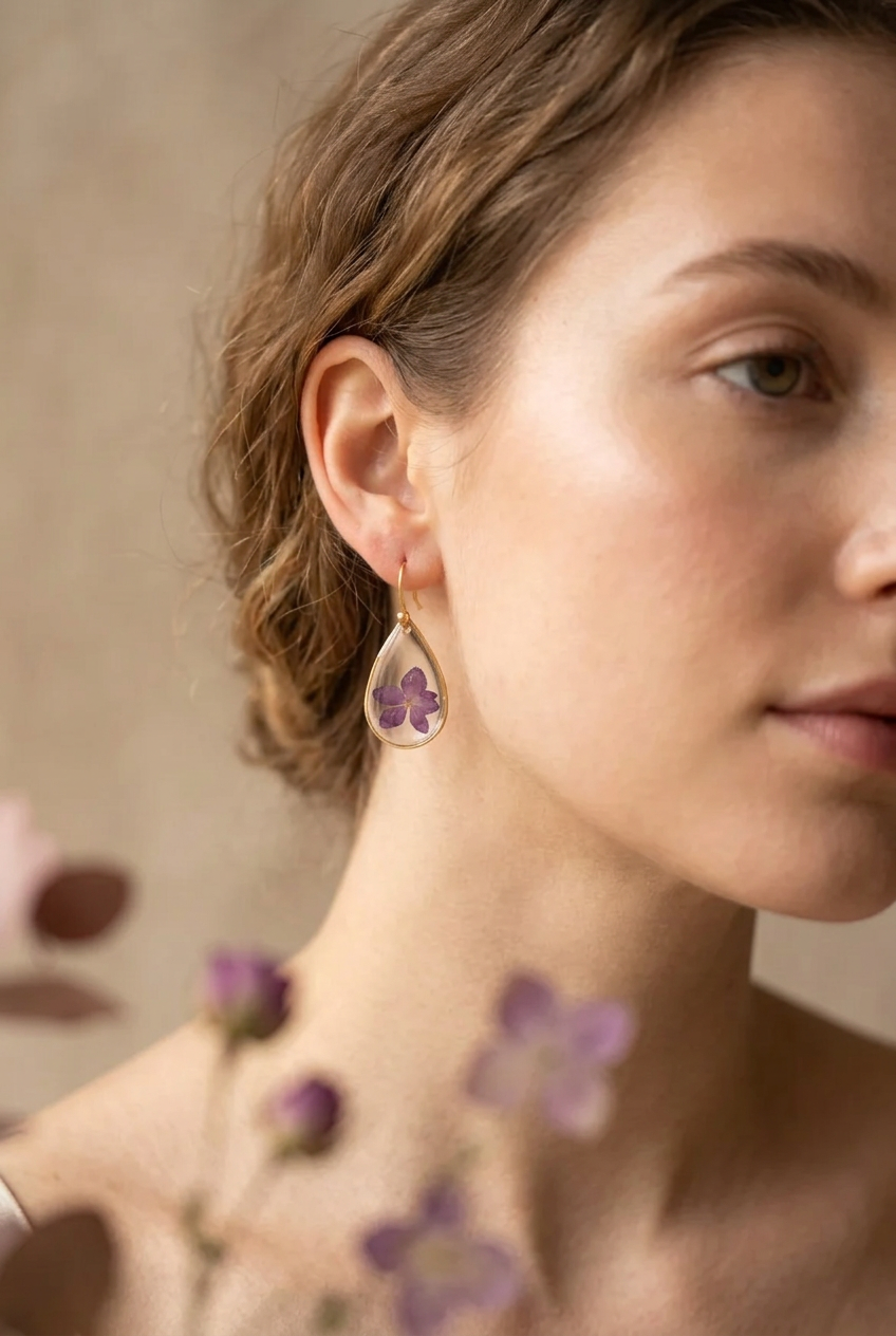 Herfstcollectie - traandruppels met donkerpaarse hortensia bloem