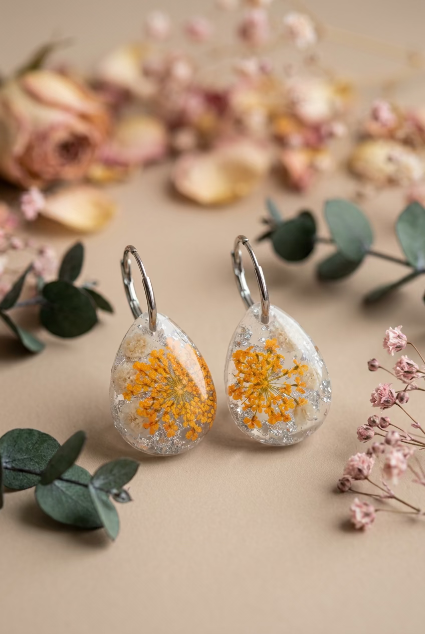 Herfstcollectie - traandruppels met oranje witte dille en gipskruid