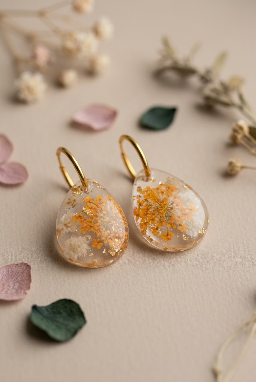 Herfstcollectie - traandruppels met oranje witte dille en gipskruid