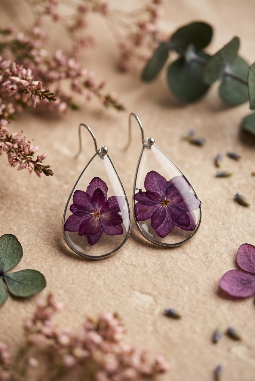 Herfstcollectie - traandruppels met donkerpaarse hortensia bloem