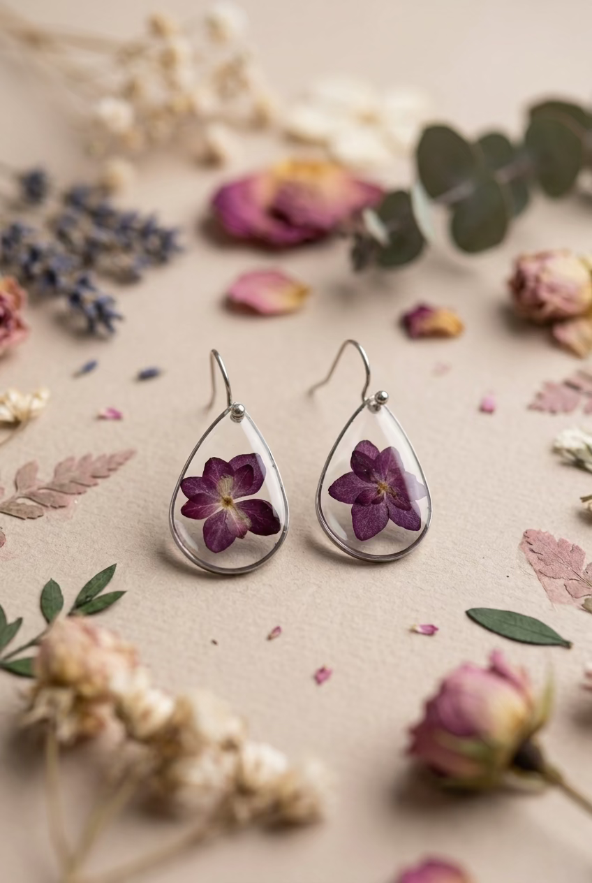 Herfstcollectie - traandruppels met donkerpaarse hortensia bloem