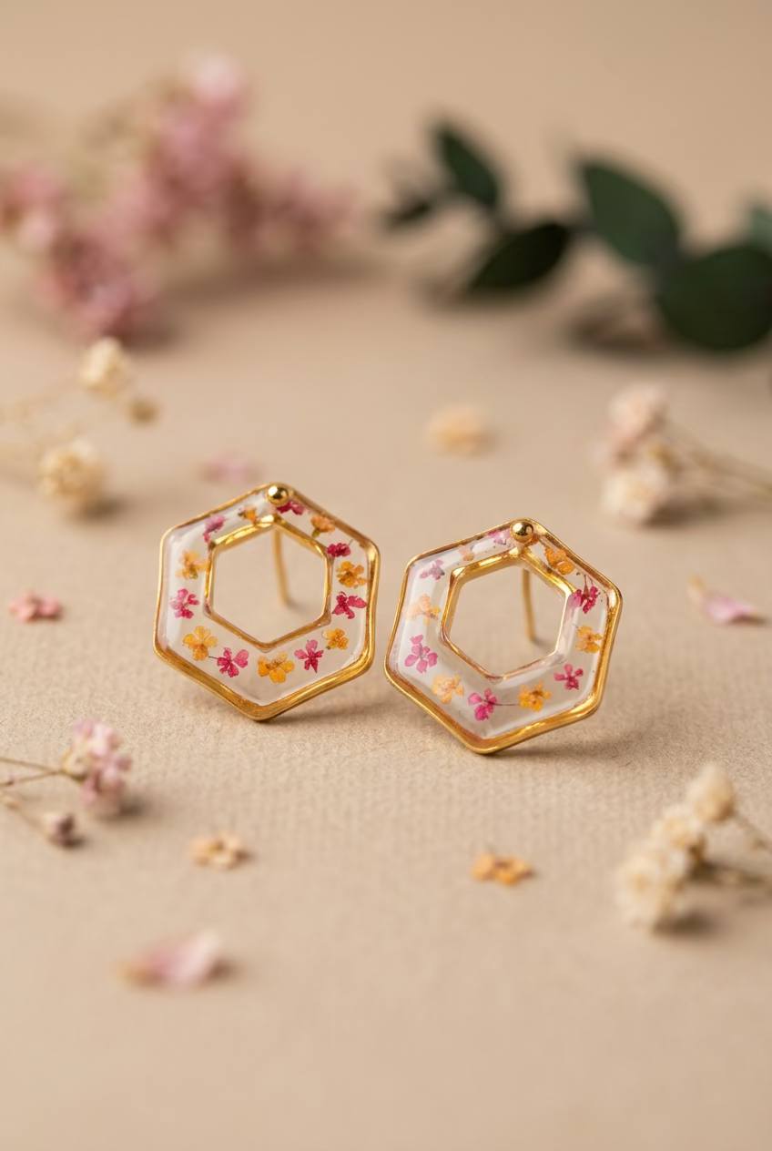 Herfstcollectie - hexagon met bloemenconfetti