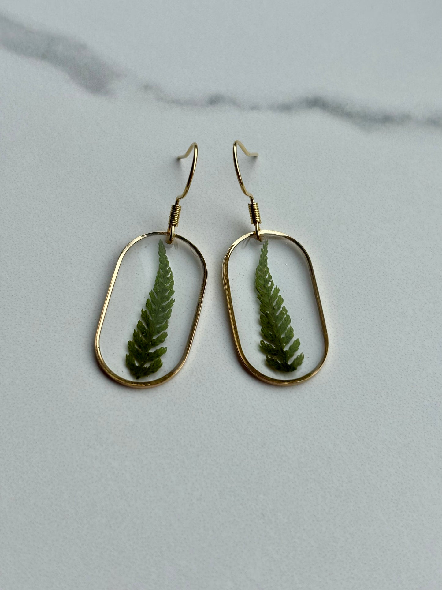 Oorbellen met Gedroogd Varenblad in UV Resin – 18K Goud Verguld | Handgemaakt & Hypoallergeen